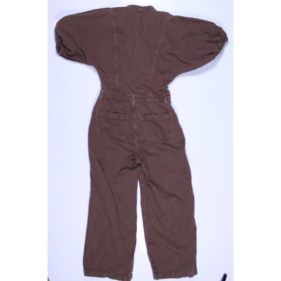Ética Celeste Wide Leg Twill Jumpsuit Sz S Rusty Brown Puff Short Sleeve V-Neck - Picture 5 of 5
